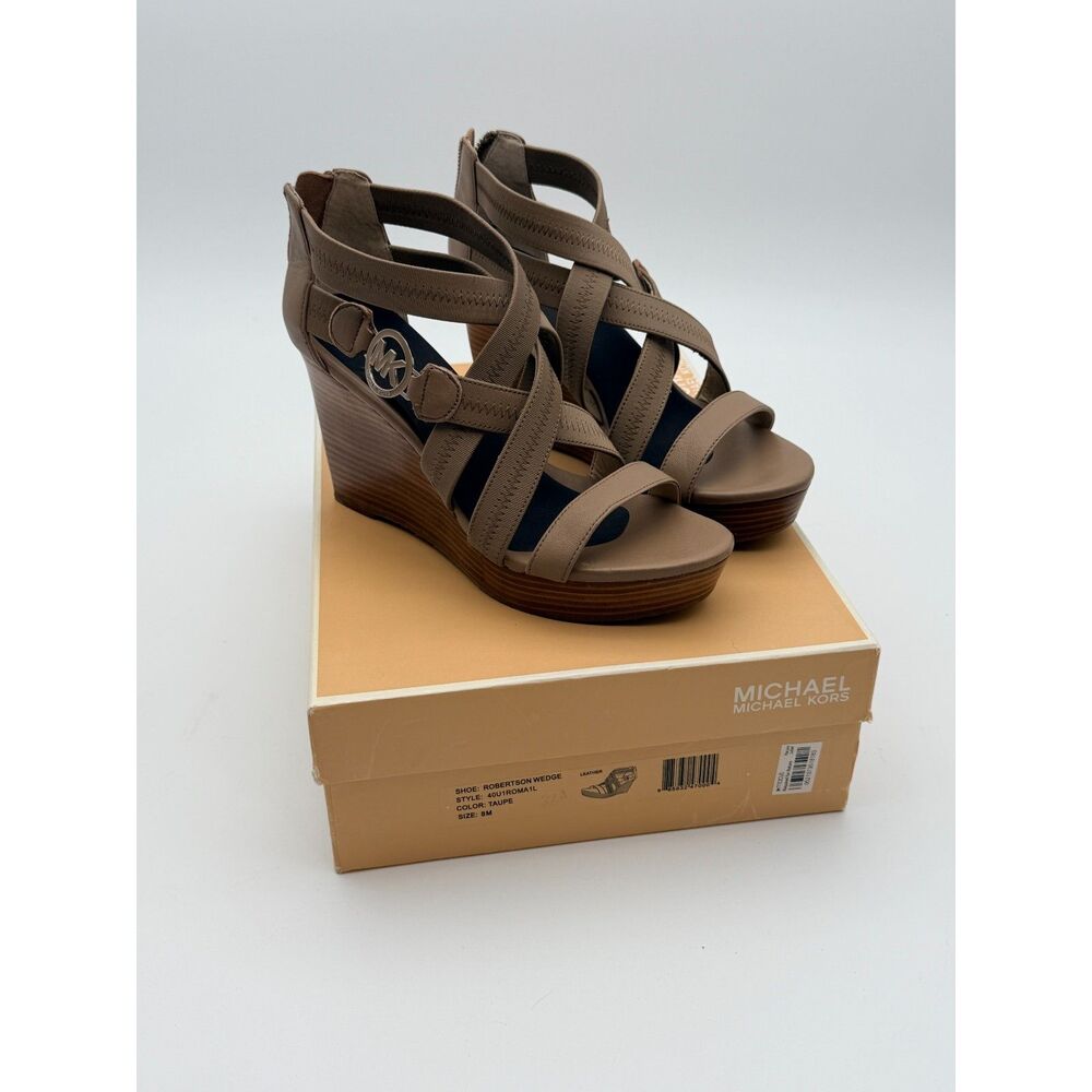 Michael Kors Robertson Wedge Sandals Taupe 8M